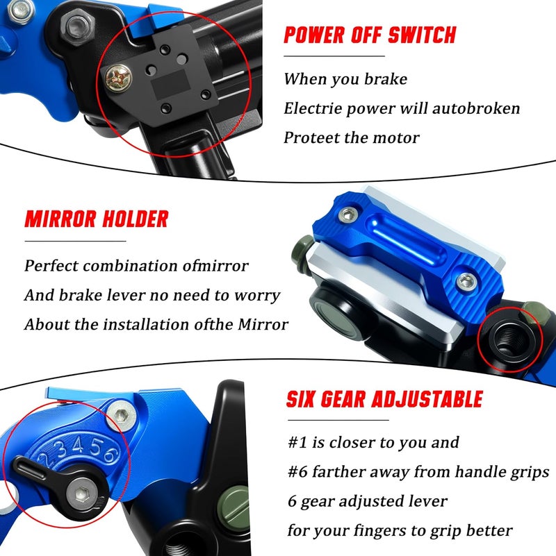 VUOZIP 7/8" 22mm Motorcycle Brake Lever Handlebar Master Cylinder Clutch Levers Left & Right Set + Hand Grips + Handlebar Ends Set for Harley Honda Kawasaki Suzuki Yamaha (Blue) - Image 2